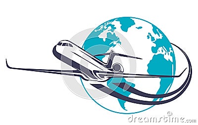Vector logo airplane and the planet Earth Vector Illustration