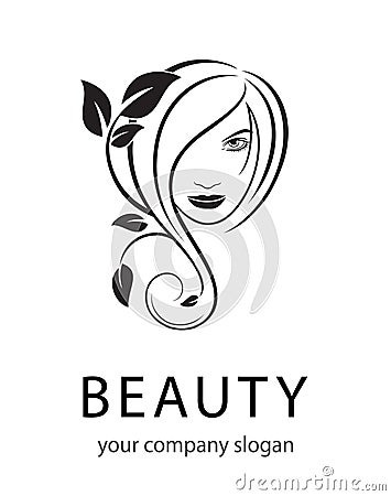 Vector Logo Beauty salon, Hair salon, Cosmetic. Female Face. Black and White. Silhouette Outline Vector Illustration