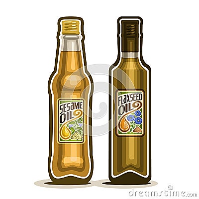 Vector logo Bottles Flaxseed, Sesame Oil Vector Illustration