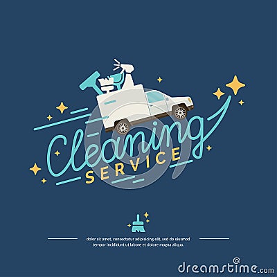 Vector logo for a cleaning service with car Vector Illustration