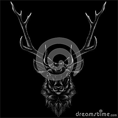 The Vector logo deer for T-shirt print design or outwear. Hunting style deer background. This drawing would be nice to make on Vector Illustration