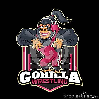 Female Gorilla Wrestling Mascot Logo Vector Illustration