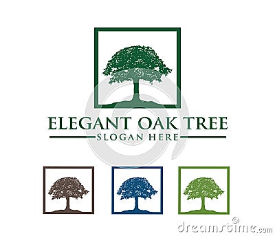 Vector logo design illustration of oak tree logo, wise and strong, house property firm, green home stay resort Cartoon Illustration