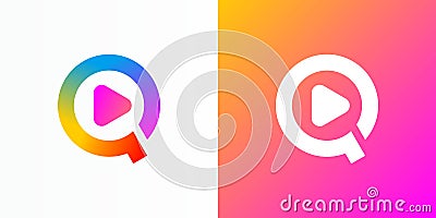 Vector logo design of initial letter Q and colorful play button shape in modern, simple, clean and abstract style Vector Illustration