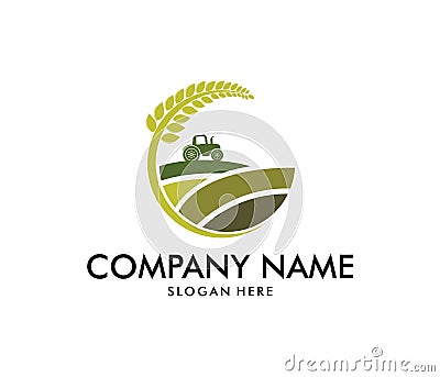 Vector logo design for agriculture, agronomy, wheat farm, rural country farming field, natural harvest Vector Illustration