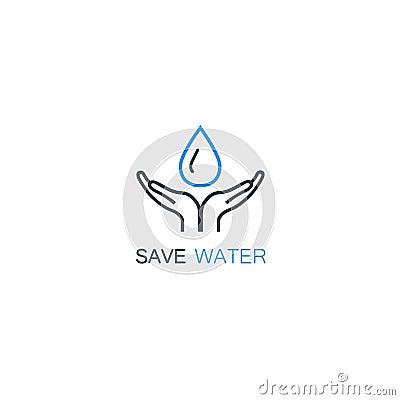 Vector logo design template in linear style - hands holding water drop. Vector Illustration