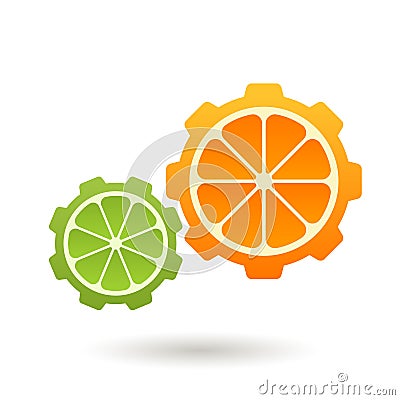 Vector logo design template. Orange and lime gear shape, business technology, ecology, organic product abstract symbol Vector Illustration