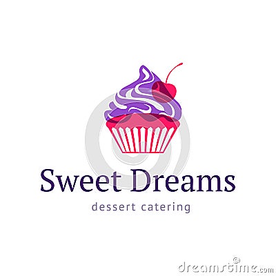 Cupcake with cherry. Logo sweet shop. Vector Illustration