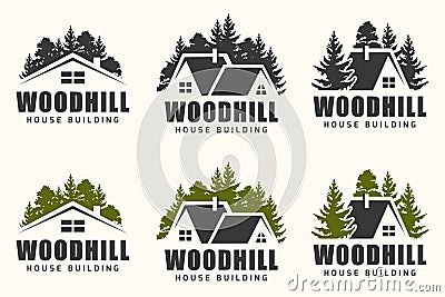 Vector logo design of a trees silhouette and small house. Vector Illustration