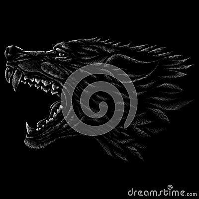 The Vector logo dog or wolf for tattoo or T-shirt design or outwear. Cute print style dog or wolf background. Stock Photo