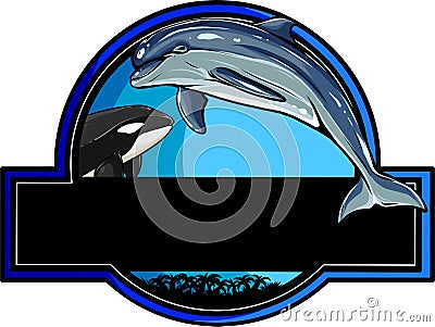 vector logo dolphin swimming in the sea Vector Illustration