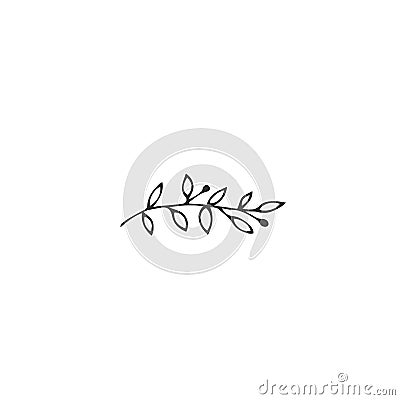 Vector logo element, a green branch with leaves and berries. Hand drawn isolated garden illustration. Vector Illustration