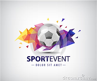 Vector logo for football teams and tournaments, championships soccer. isolated. Football ball on colorful faceted Vector Illustration