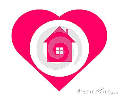 Drawing logo house in the heart. Vector Illustration