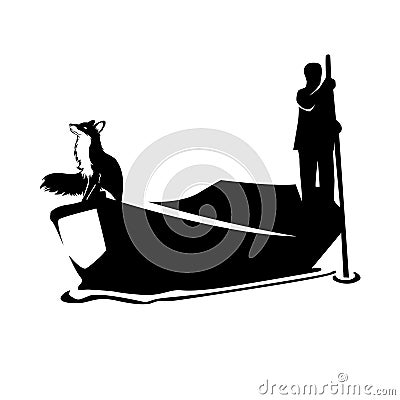 Vector logo illustration of a rower in the company of a fox Cartoon Illustration