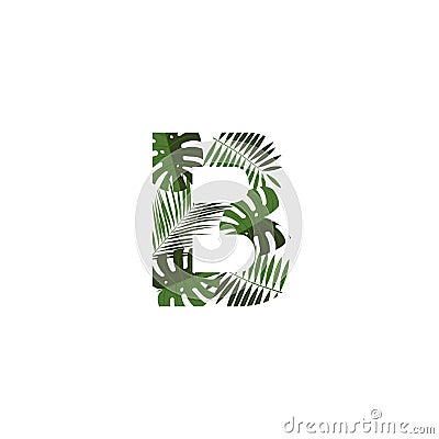 Vector Logo Letter B Tropical Leaves Vector Illustration