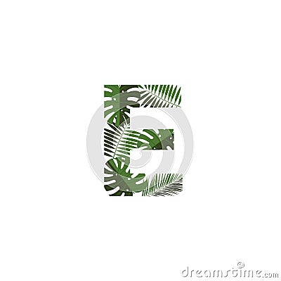 Vector Logo Letter E Tropical Leaves Vector Illustration