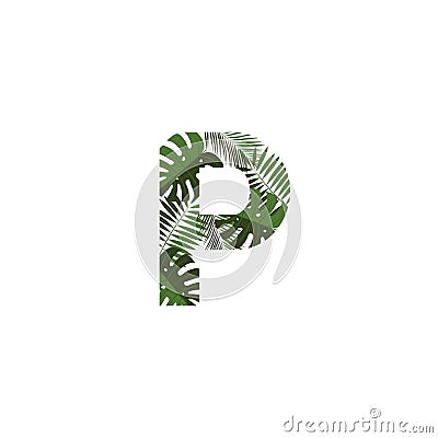 Vector Logo Letter P Tropical Leaves Vector Illustration