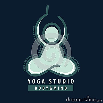 Vector logo in a line style. Fitness room, yoga center Vector Illustration