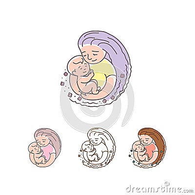 Vector logo - mother with baby. Happy Mothers Day. Vector Illustration