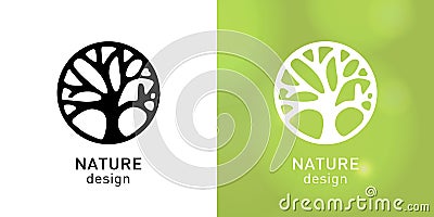 Vector logo of nature. Icon with tree, symbol health, spa, yoga Center. Vector Illustration