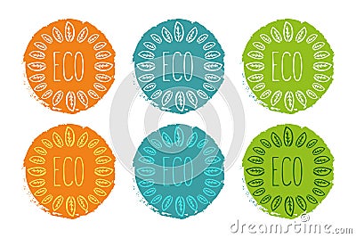 Vector logo set of labels in orange, green and blue colors. Vector Illustration