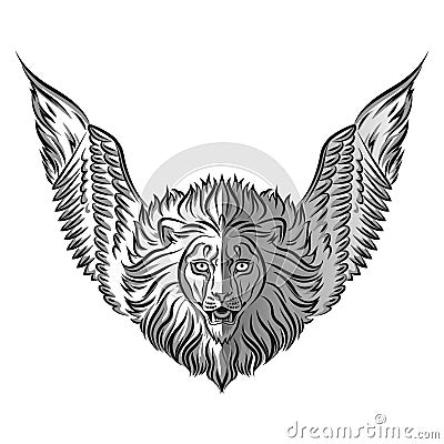 The emblem with the image of a Lion with wings Stock Photo