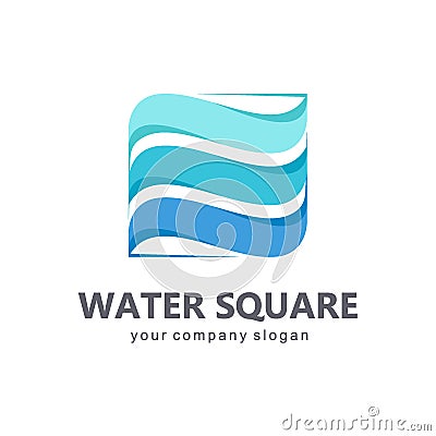 Vector logo template. Sign for cleaning pipes and sewage systems, water filters. Clean water. Water square Vector Illustration