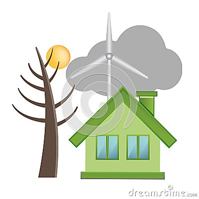 Green house and tree on ecological landscape Vector Illustration