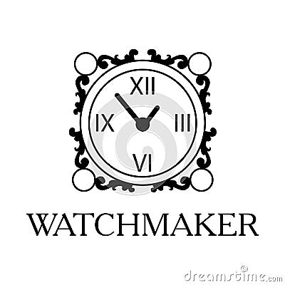 Vector logo for watchmaker and watch repair Stock Photo