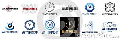 Vector logo for watchmaker and watch repair Stock Photo