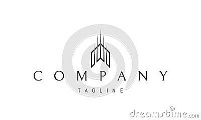 Vector logo on which an abstract image of a building consisting of columns tending upwards. Vector Illustration