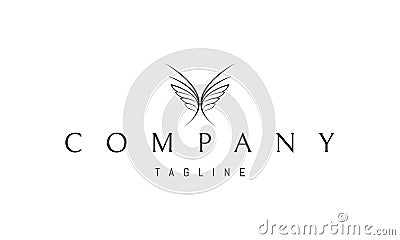 Vector logo on which an abstract image of a butterfly composed of two writing feathers. Vector Illustration