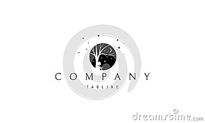 Vector logo on which an abstract image of a child resting under a tree. Vector Illustration