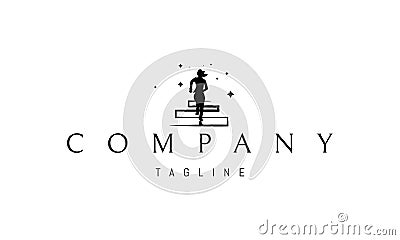 Vector logo on which an abstract image of a girl running up the stairs towards her goal. Vector Illustration