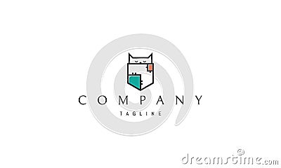 Vector logo on which an abstract image of a kitten sleeping in a pocket. Vector Illustration