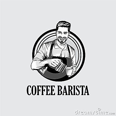 Vector logo young man coffee barista Vector Illustration