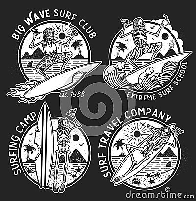 Vector Logos Illustration with Skeleton Surfers. Vector Illustration