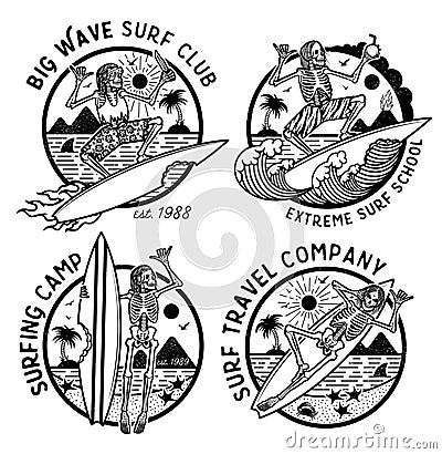 Vector Logos Illustration with Skeleton Surfers. Vector Illustration