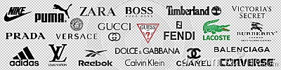 Vector logos of popular clothing brands such as: Chanel, Louis Vuitton, Prada, Gucci, Fendi, Hugo Boss, Calvin Klein, Nike, Reebok Vector Illustration