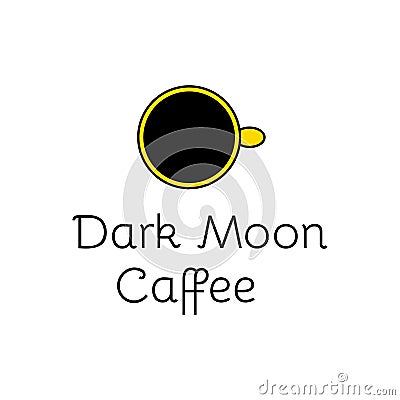 Vector logotype for the cafe. Coffee mug and moon combined in one logo. Dark moon caffee. Vector Illustration