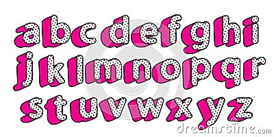 Cute black polka dots 3D english alphabet little letters set. Vector Illustration