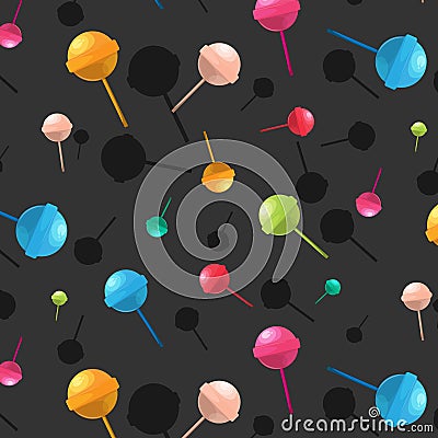 Vector lollipop pattern. Cartoon dessert candy texture. Colorful sugar delicious print. Happy children decoration Vector Illustration