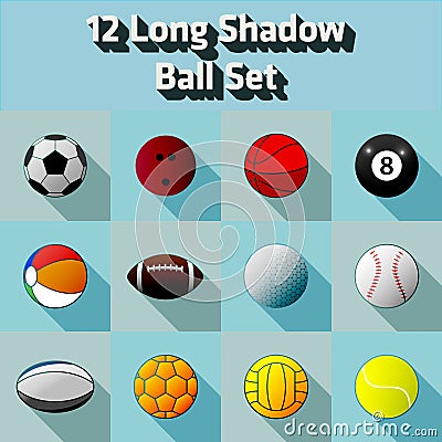 Vector Long Shadow Flat 12 Ball Set Vector Illustration