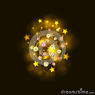 Vector Lottery Balls Glowing Explosion Cloud, Colorful Illustration, Win Prizes Concept, Gamble. Vector Illustration