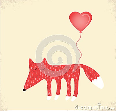 Vector love card with a fox, Valentines day illustration Vector Illustration