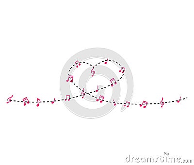 `Vector love design in flat style.Design a heart shape in the concept of music notes.Love song.` Cartoon Illustration