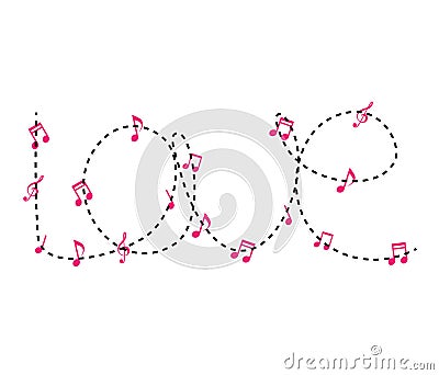 `Vector love design in flat style.Design a heart shape in the concept of music notes.Love song.` Cartoon Illustration