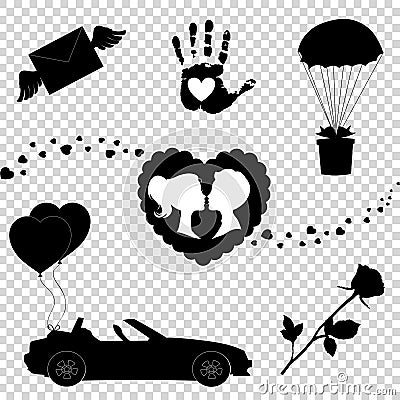 Vector love icons set of 7 valentine silhouette signs isolated Vector Illustration