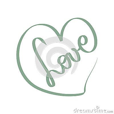 Green Vector love illustration. Romantic sign. Black heart card. Love icon. Tangled grungy round scribble hand drawn Vector Illustration